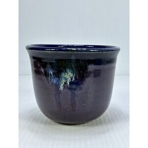 Vintage Studio Pottery Bowl Artist Signed Purple Blue Drip Glaze 2015